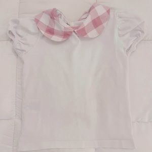 Sal & Pimenta pink rose gingham collar white top 2T